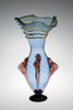 blue glass vase with red fish